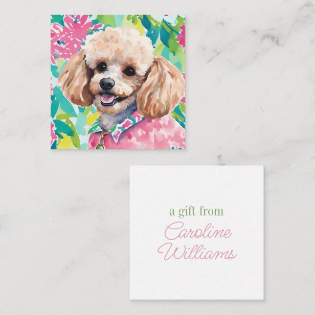 Watercolor Preppy Palm Beach Poodle Dog Gift Note Card (Front/Back)