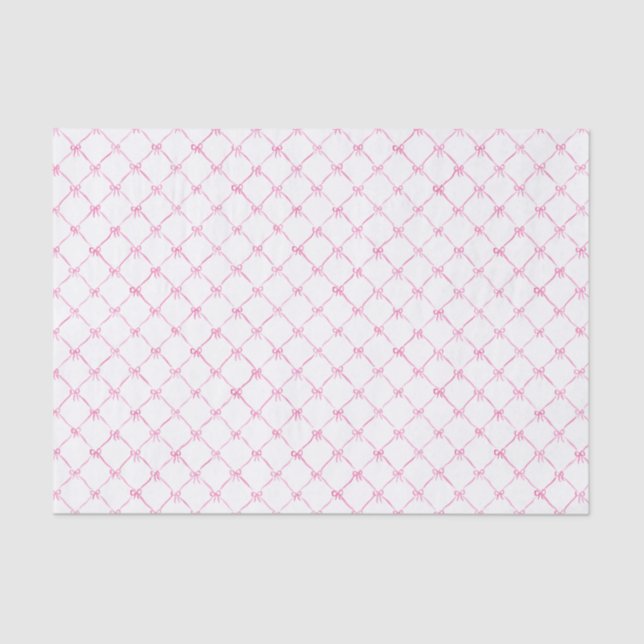 Watercolor Preppy Pink Ribbon Bow Pattern Tissue Paper (Front)