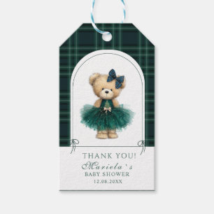 Watercolor preppy plaid teddy bear baby shower Gift Tags