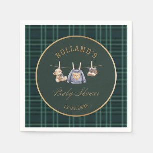 Watercolor preppy plaid teddy bear baby shower Napkins