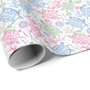 Watercolor Preppy Sea Turtles Ocean Coastal Wrapping Paper