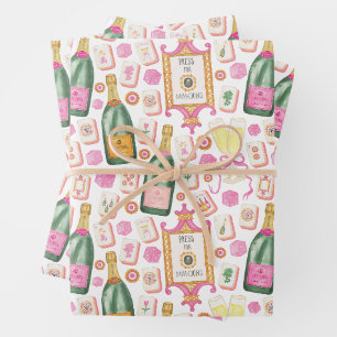 Watercolor Press for Mahjong Champagne Party Wrapping Paper Sheets