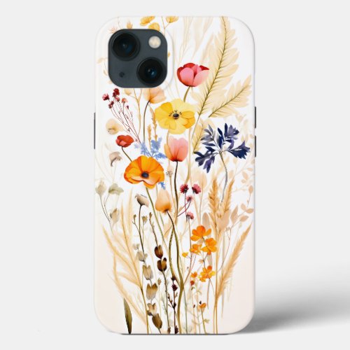 Watercolor Pressed Dried Wild Flowers iPhone 13 Case
