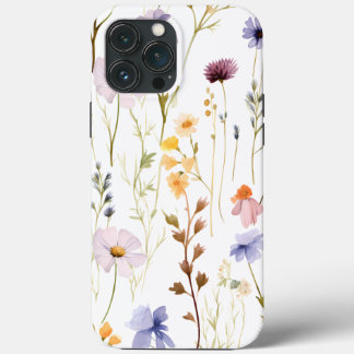 Watercolor Pressed Dried Wildflowers iPhone 13 Pro Max Case