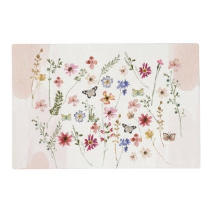 Watercolor pressed & dried Wildflowers Floral Placemat