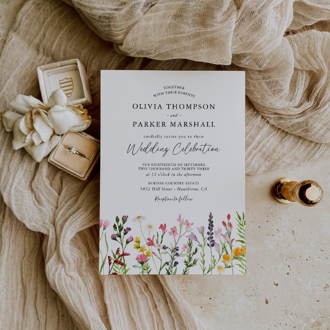 Watercolor Pressed Wildflowers Wedding Invitation (Creator Uploaded)