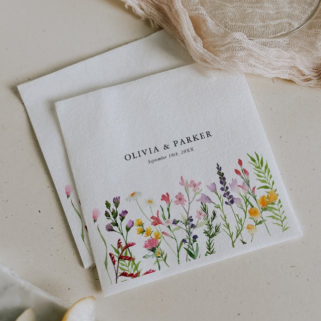 Watercolor Pressed Wildflowers Wedding Napkins (Creator Uploaded)
