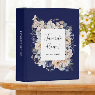 Watercolor Pretty Beige Blue Flowers Floral Recipe Mini Binder
