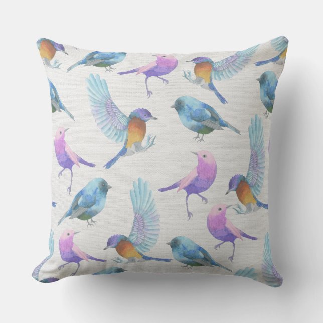 Watercolor Pretty Birds (1) Throw Pillow (Front)