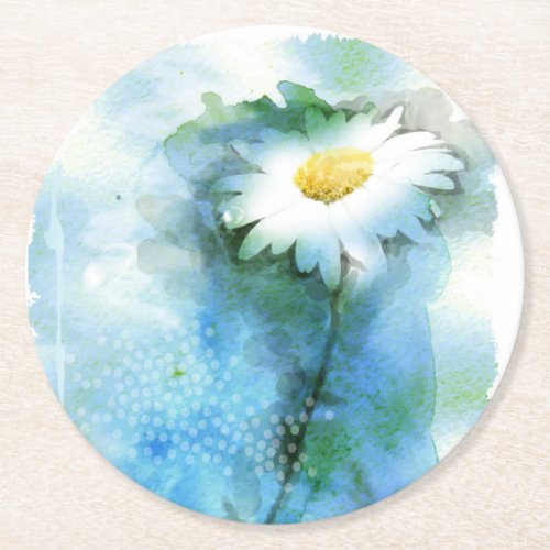 Watercolor Pretty Daisy _ All Options Round Paper Coaster