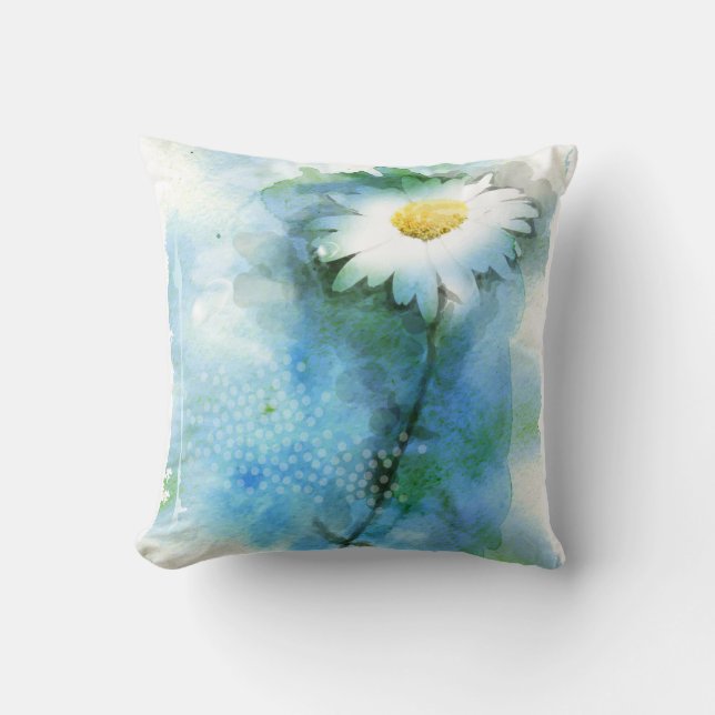 Watercolor Pretty Daisy Throw Pillow (Front)