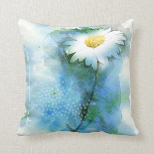 Watercolor Pretty Daisy Throw Pillow
