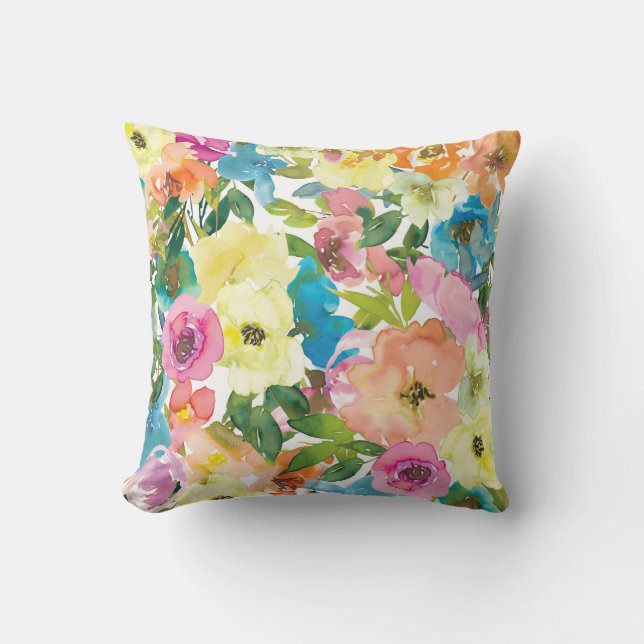 Watercolor Pretty Floral Throw Pillow (Front)