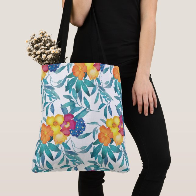 Watercolor Pretty Floral Tote Bag (Close Up)