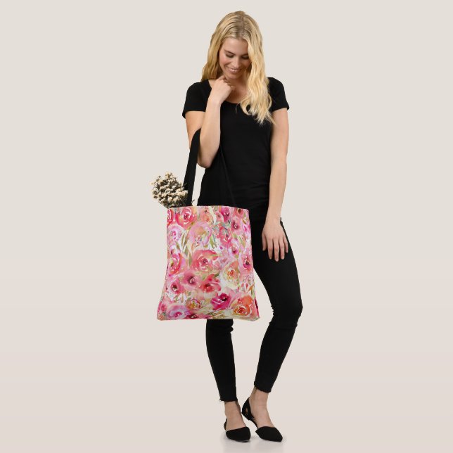 Watercolor Pretty Floral Tote Bag (On Model)