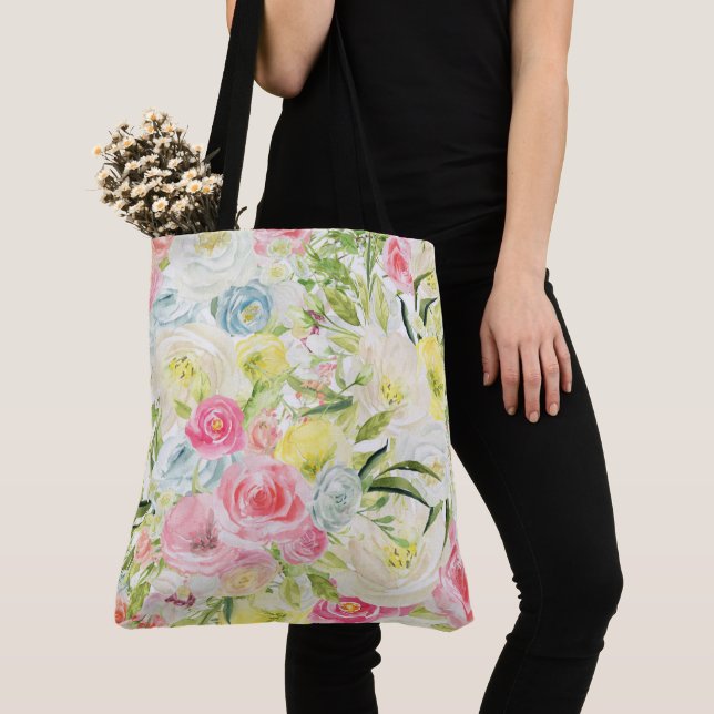 Watercolor Pretty Floral Tote Bag (Close Up)