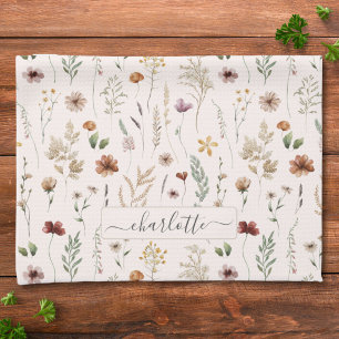 Watercolor Pretty Floral Wild flowers Pattern  Kitchen Towel