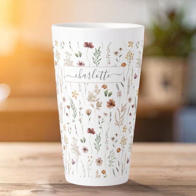 Watercolor Pretty Floral Wild flowers Pattern Latte Mug (Creator Uploaded)