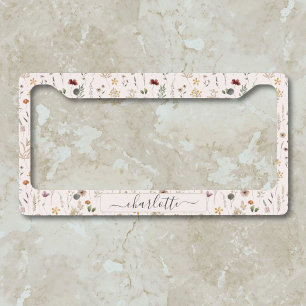 Watercolor Pretty Floral Wild flowers Pattern License Plate Frame