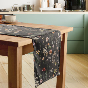 Watercolor Pretty Floral Wild flowers Pattern Short Table Runner