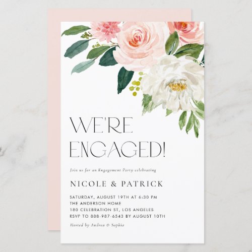 Watercolor Pretty Garden Flowers Engagement Party