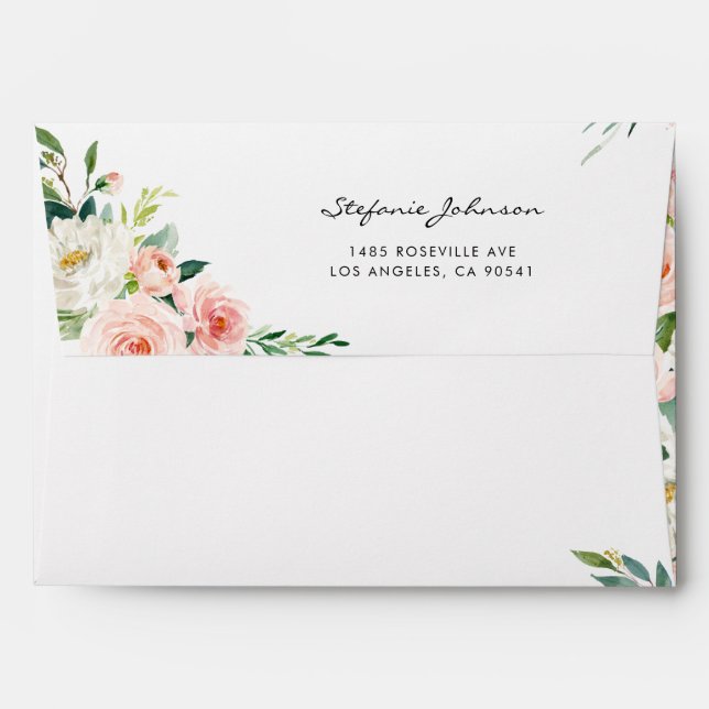 Watercolor Pretty Garden Flowers Personalized Envelope (Back (Top Flap))