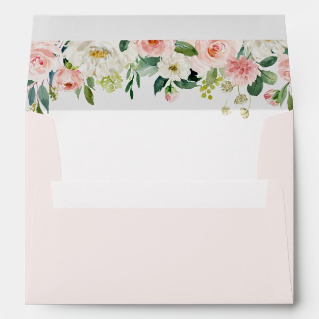 Watercolor Pretty Garden Flowers Personalized Pink Envelope (Back (Bottom))