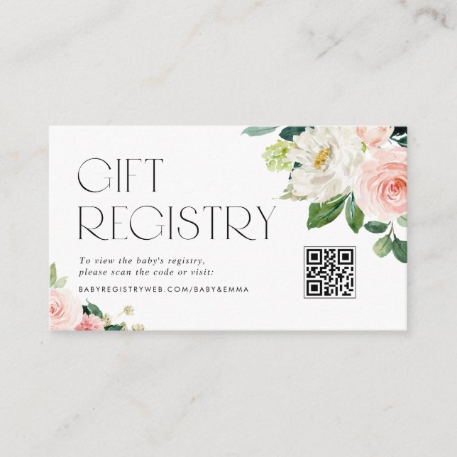 Watercolor Pretty Garden Flowers QR Code Registry Enclosure Card (Front)