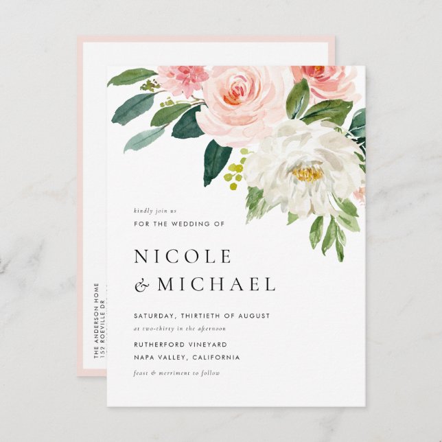 Watercolor Pretty Garden Flowers QR Code Wedding Invitation Postcard (Front/Back)