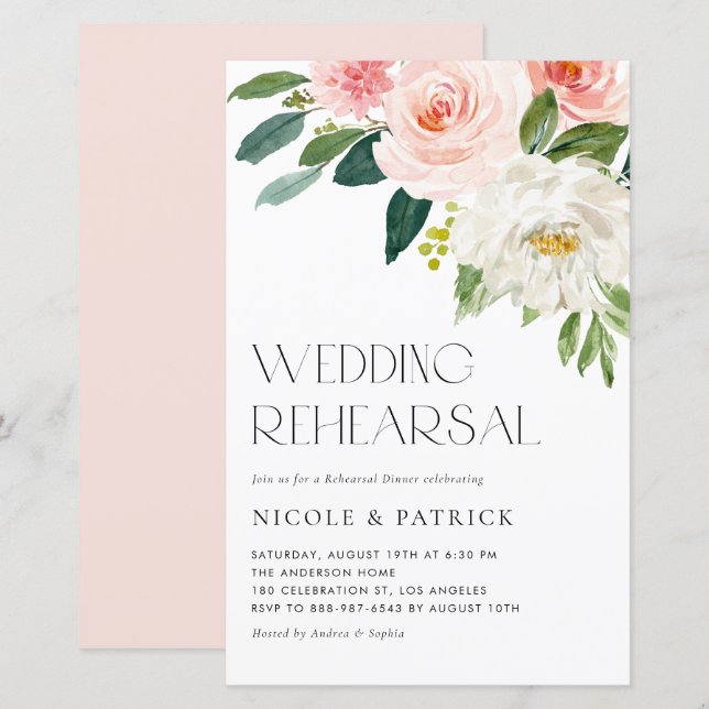 Watercolor Pretty Garden Flowers Rehearsal Dinner (Front/Back)