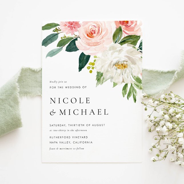 Watercolor Pretty Garden Flowers Spring Wedding Invitation Postcard (Watercolor Pretty Garden Flowers Spring Wedding Invitation Postcard)