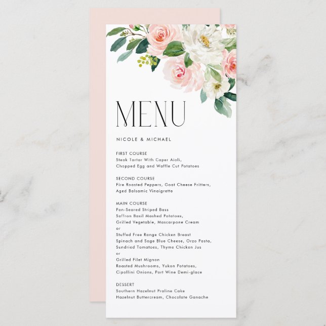 Watercolor Pretty Garden Flowers Spring Wedding Menu (Front/Back)