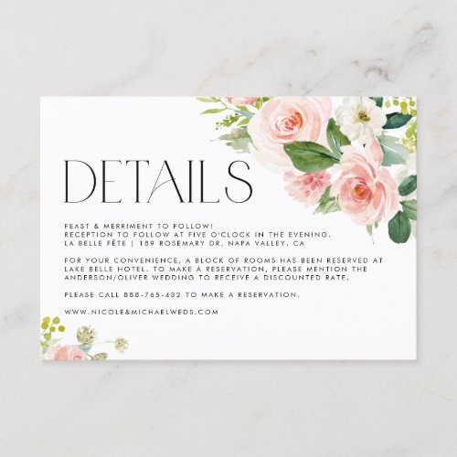 Watercolor Pretty Garden Flowers Wedding Details Enclosure Card