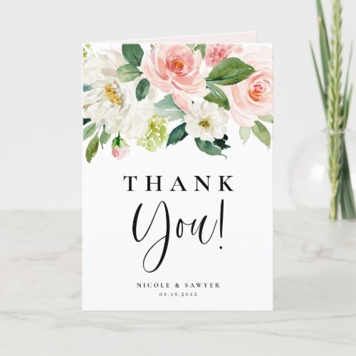 Watercolor Pretty Garden Flowers Wedding Thank You Card