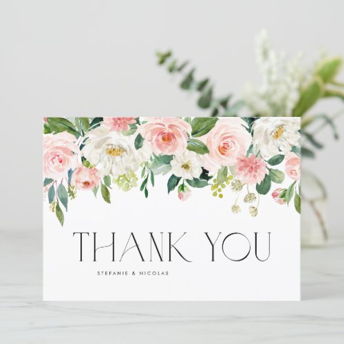 Watercolor Pretty Garden Flowers Wedding Thank You Card