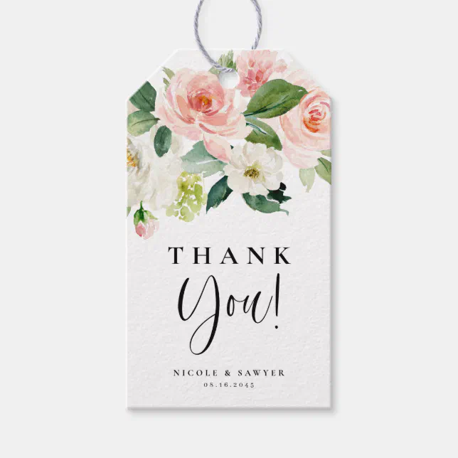Watercolor Pretty Garden Flowers Wedding Thank You Gift Tags | Zazzle