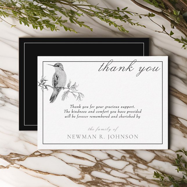 Watercolor Pretty Hummingbird Memorial Thank You Note Card (Creator Uploaded)