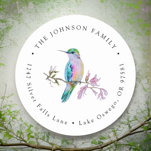  Watercolor Pretty Hummingbird Return Address Classic Round Sticker