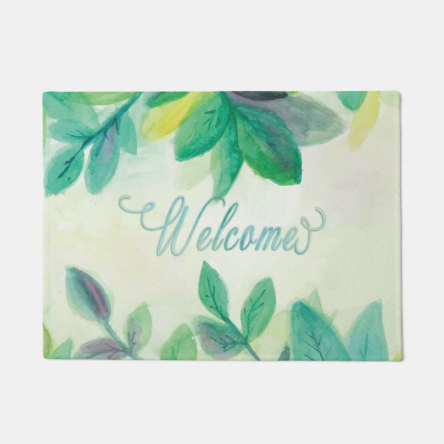 Watercolor Pretty Leaves Doormat (Front)