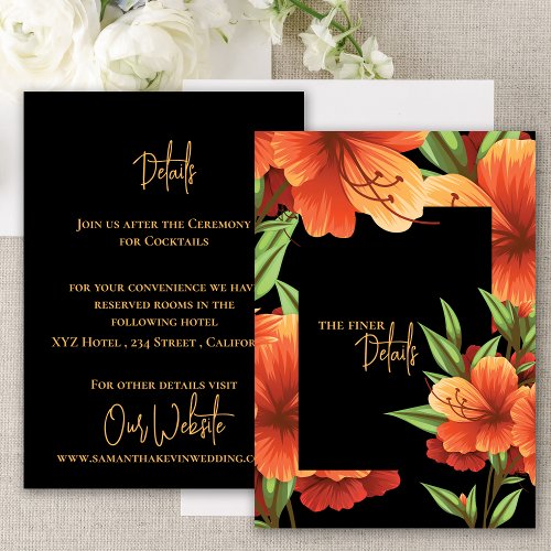 Watercolor Pretty Orange Floral Wedding Details Enclosure Card