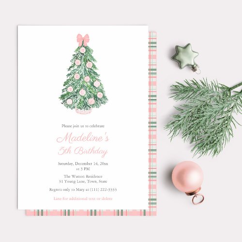 Watercolor Pretty Pink Christmas Birthday Party Invitation