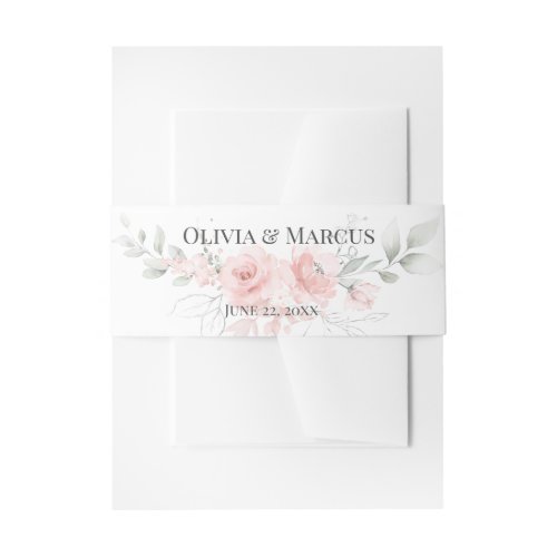 Watercolor Pretty Pink Floral Bouquet Invitation Belly Band
