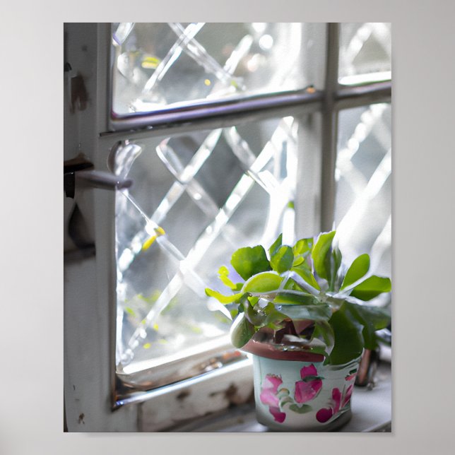 Watercolor Pretty Plant in the Window Poster (Front)