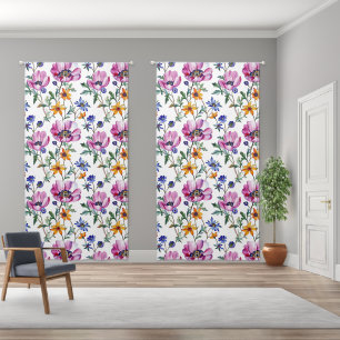 Watercolor Pretty Purple and Yellow Floral Blackout Curtains