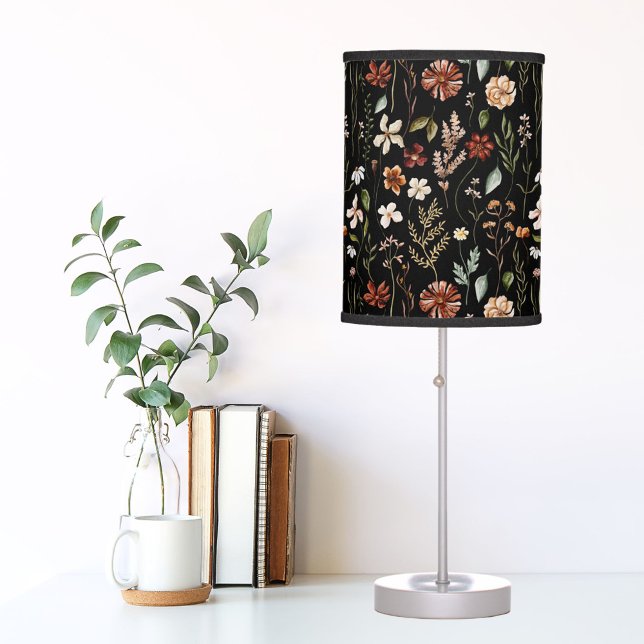  Watercolor Pretty Wildflower Floral Botanical Table Lamp (In situ)