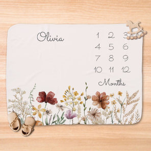 Watercolor Pretty  Wildflower Milestone Floral Baby Blanket