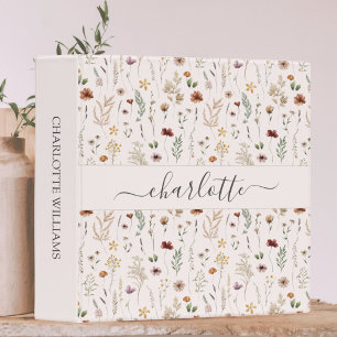Watercolor Pretty Wildflowers Floral Pattern  3 Ring Binder
