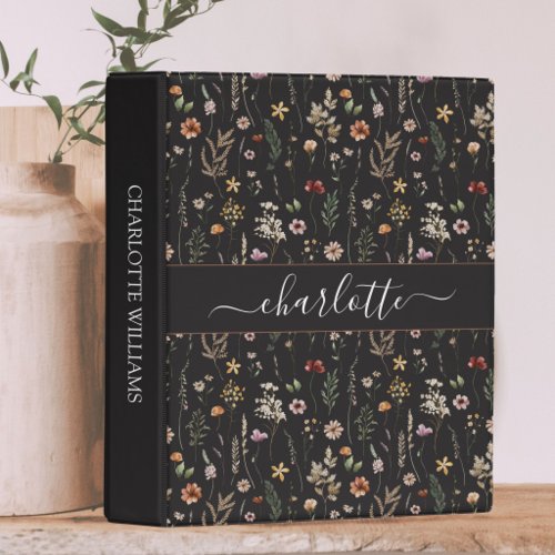 Watercolor Pretty Wildflowers Floral Pattern Mini Binder