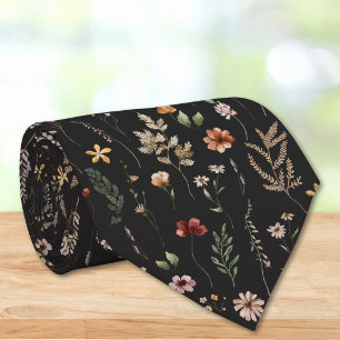 Watercolor Pretty Wildflowers Floral Pattern Neck Tie