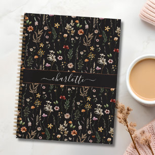 Watercolor Pretty Wildflowers Floral Pattern Notebook